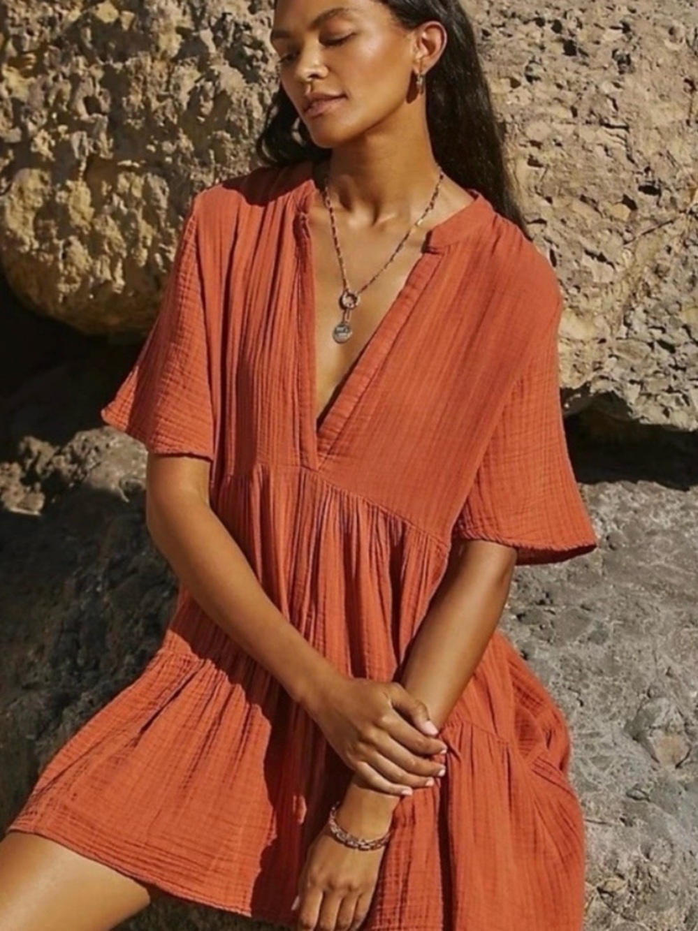 NWT Anthropologie Kallie Mini Dress in Rust Orange- size Medium